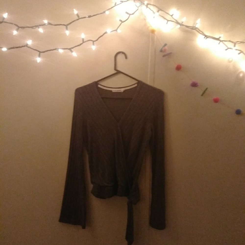 Bell sleeve faux wrap sweater